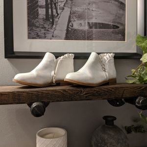 Holographic white ankle booties